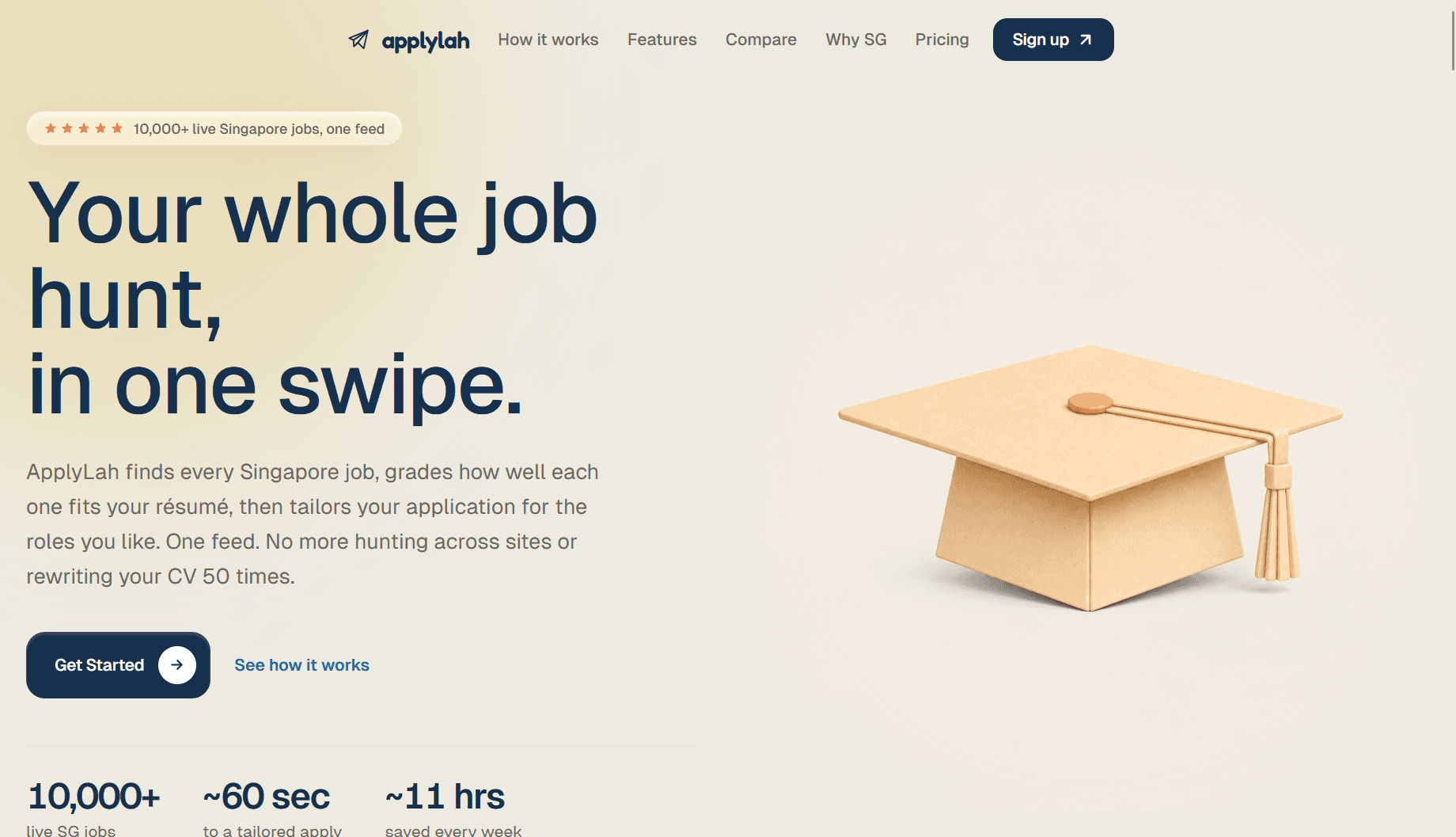 The ApplyLah job-search app, showing Singapore jobs in one feed