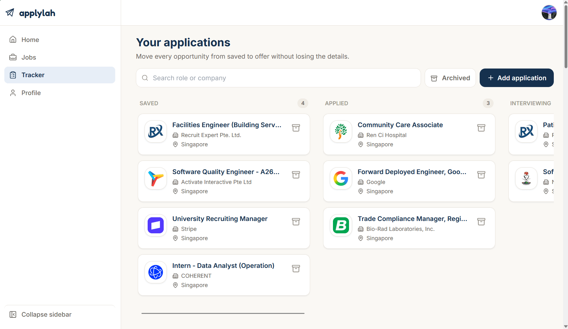 ApplyLah application tracker